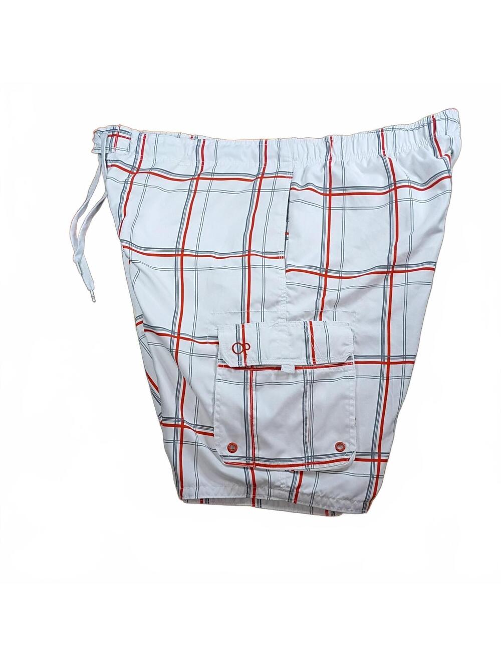 Op Men's 3XL White Plaid Cargo Swim Trunks
